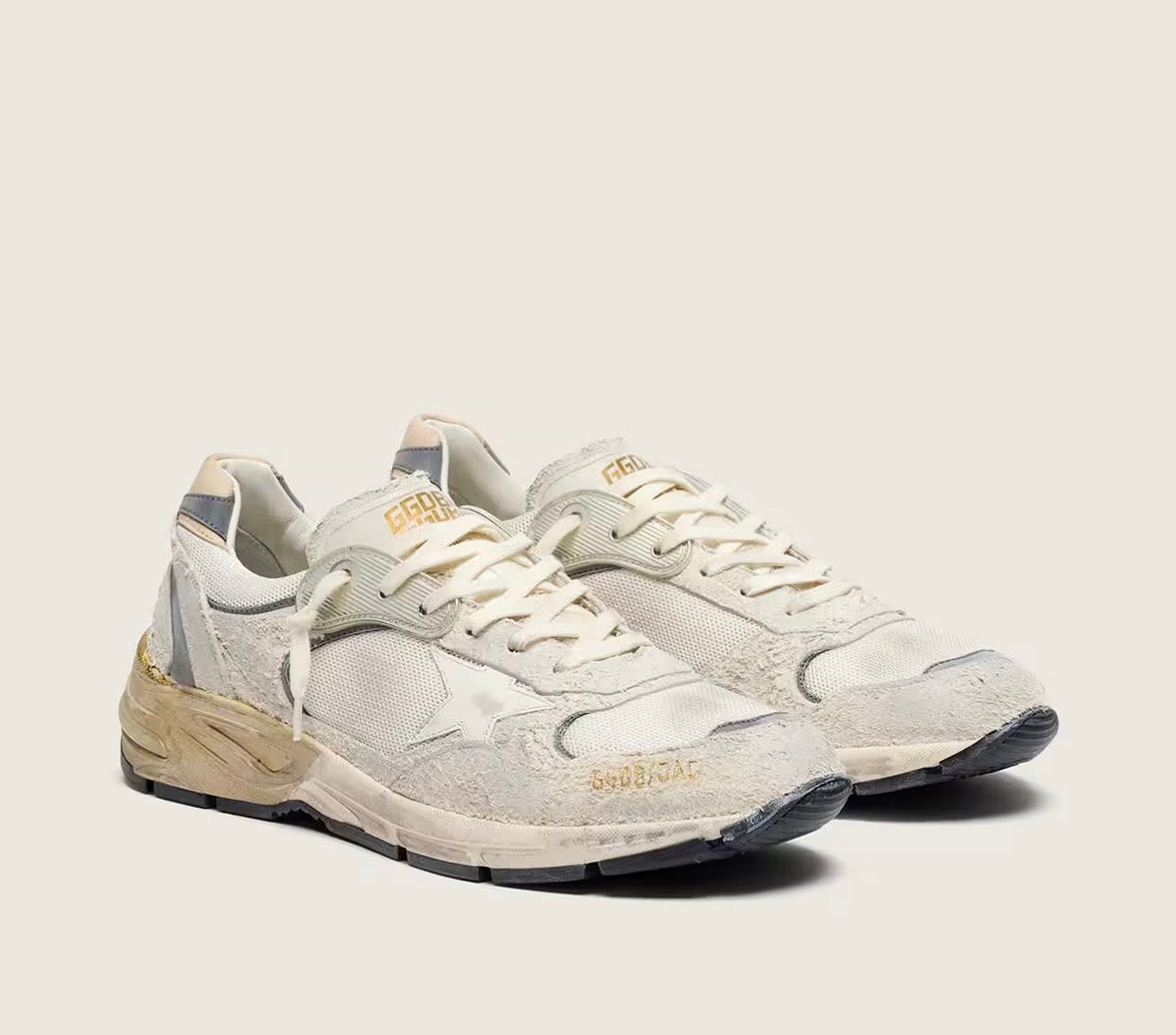 Dad-Star pour homme en cuir velours et résille avec étoile en cuir blanc et contrefort en cuir beige