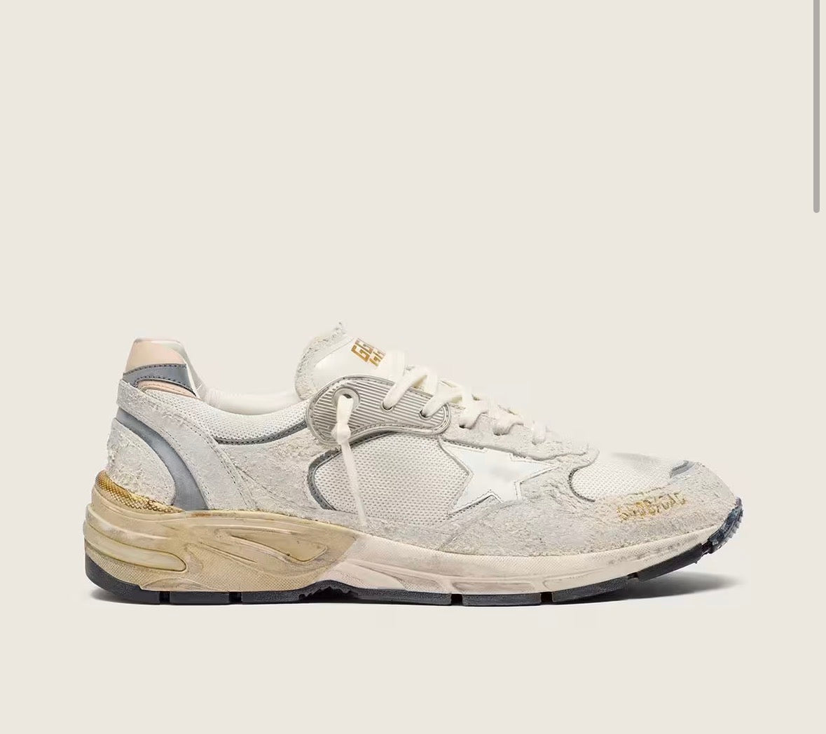 Dad-Star pour homme en cuir velours et résille avec étoile en cuir blanc et contrefort en cuir beige